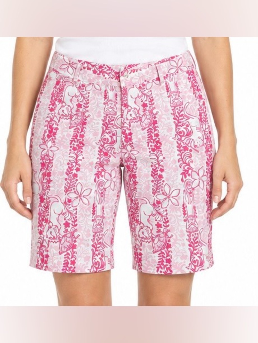 Vintage Y2K Lilly Pulitzer Pink Animal Print Bermuda Shorts Size 4
